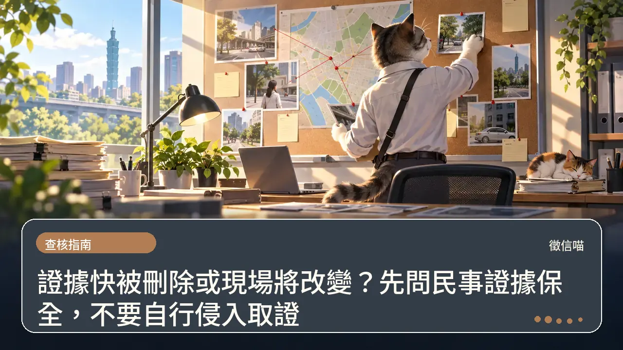 證據快被刪除或現場將改變？先問民事證據保全，不要自行侵入取證主題插畫