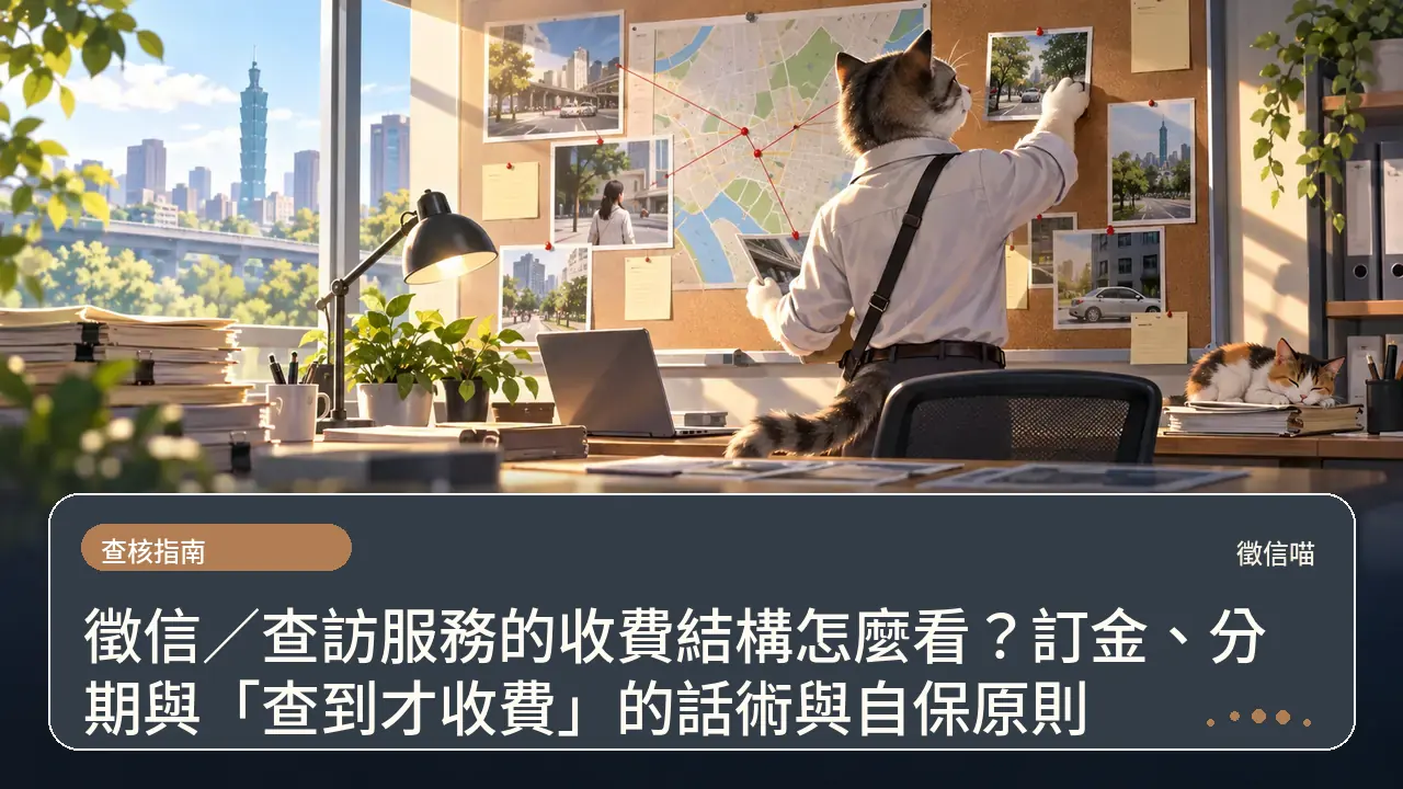 徵信／查訪服務的收費結構怎麼看？訂金、分期與「查到才收費」的話術與自保原則主題插畫