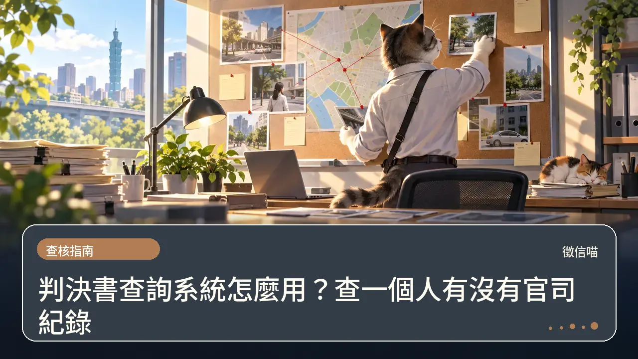 判決書查詢系統怎麼用？查一個人有沒有官司紀錄主題插畫