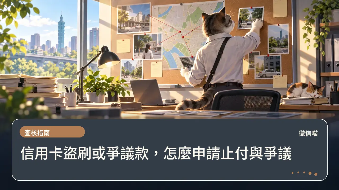 信用卡盜刷或爭議款，怎麼申請止付與爭議主題插畫