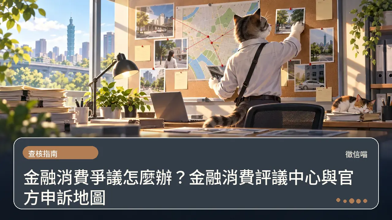 金融消費爭議怎麼辦？金融消費評議中心與官方申訴地圖主題插畫