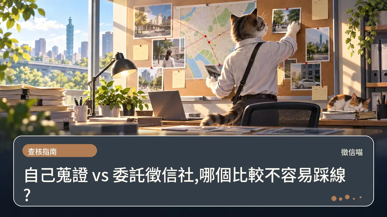 自己蒐證 vs 委託徵信社,哪個比較不容易踩線?主題插畫