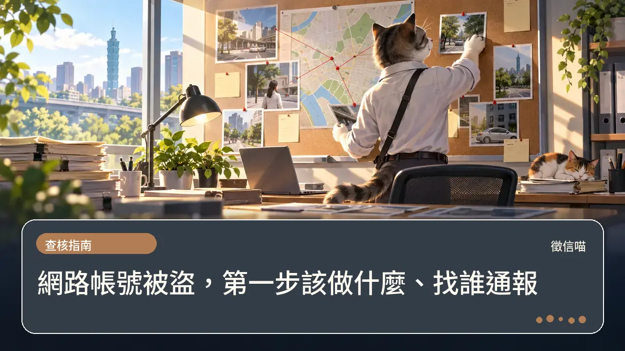 網路帳號被盜，第一步該做什麼、找誰通報主題插畫