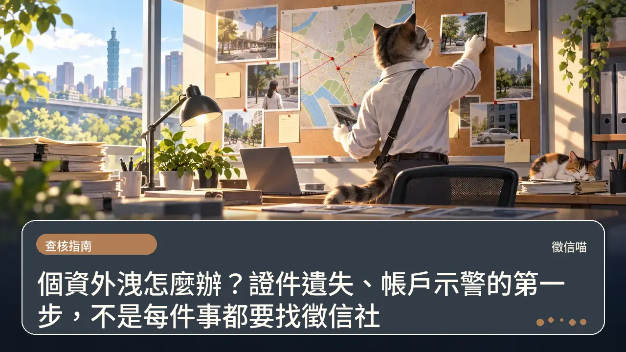 個資外洩怎麼辦？證件遺失、帳戶示警的第一步，不是每件事都要找徵信社主題插畫
